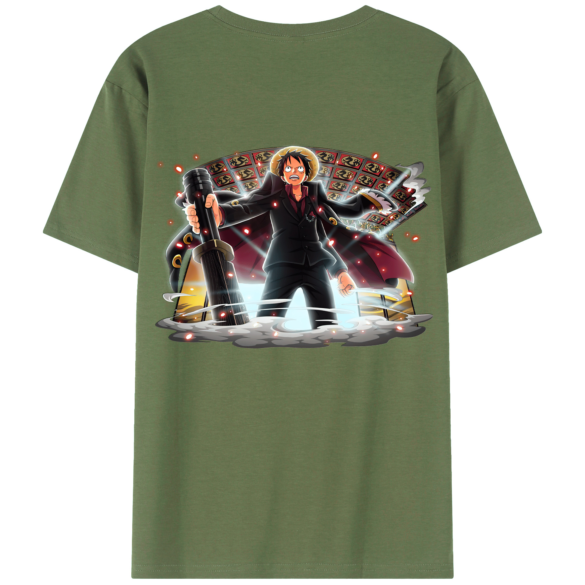 （画像用） ワンピース モンキー・D・ルフィ ONE PIECE Monkey D. Luffy 綿100％ メンズ半袖Tシャツ（バックプリント） 通気性